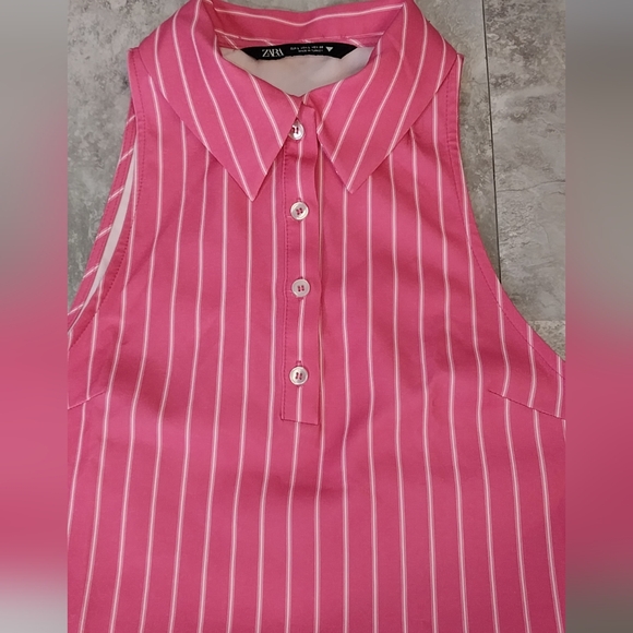 Zara Womens Size Large Stretch Striped Bodysuit Pink Tennis Prep Spring - Picture 7 of 14